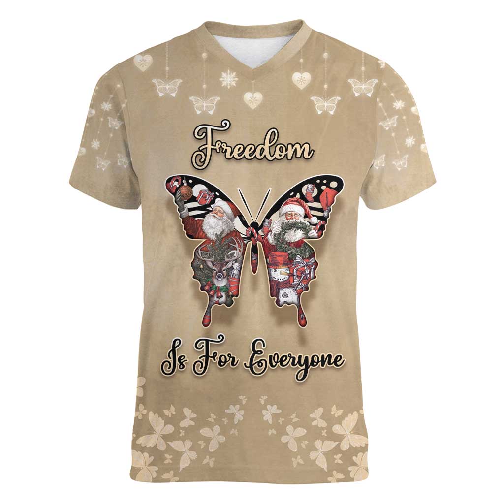 Butterfly Christmas Women V-Neck T-Shirt Freedom Is For Everyone - Wonder Print Shop