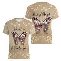 Butterfly Christmas Women V-Neck T-Shirt Freedom Is For Everyone - Wonder Print Shop