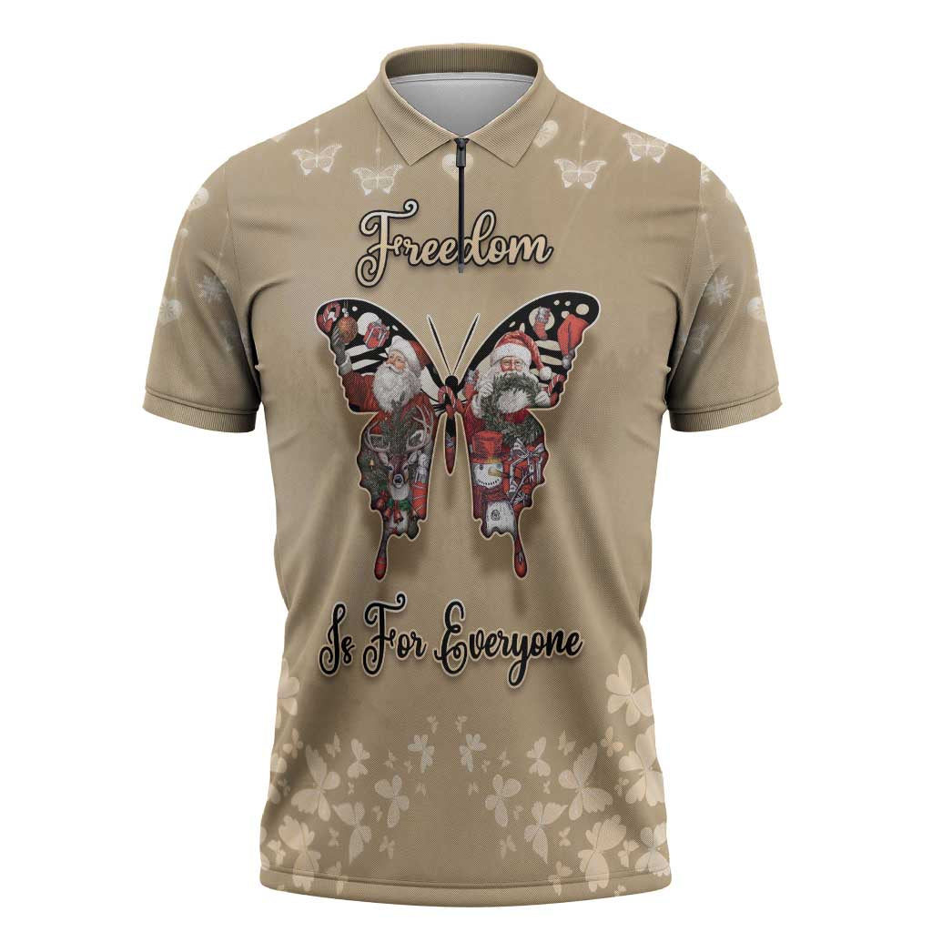 Butterfly Christmas Zipper Polo Shirt Freedom Is For Everyone - Wonder Print Shop