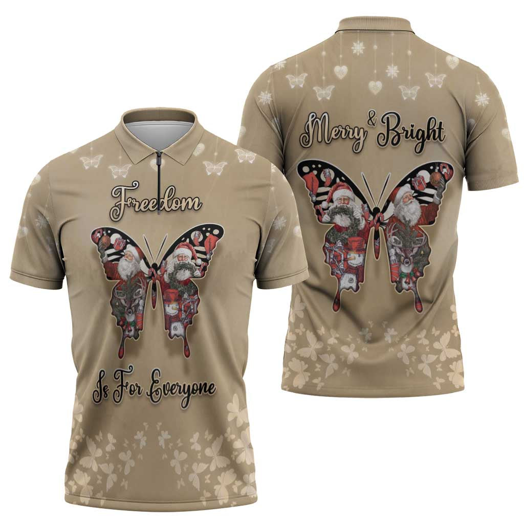 Butterfly Christmas Zipper Polo Shirt Freedom Is For Everyone - Wonder Print Shop
