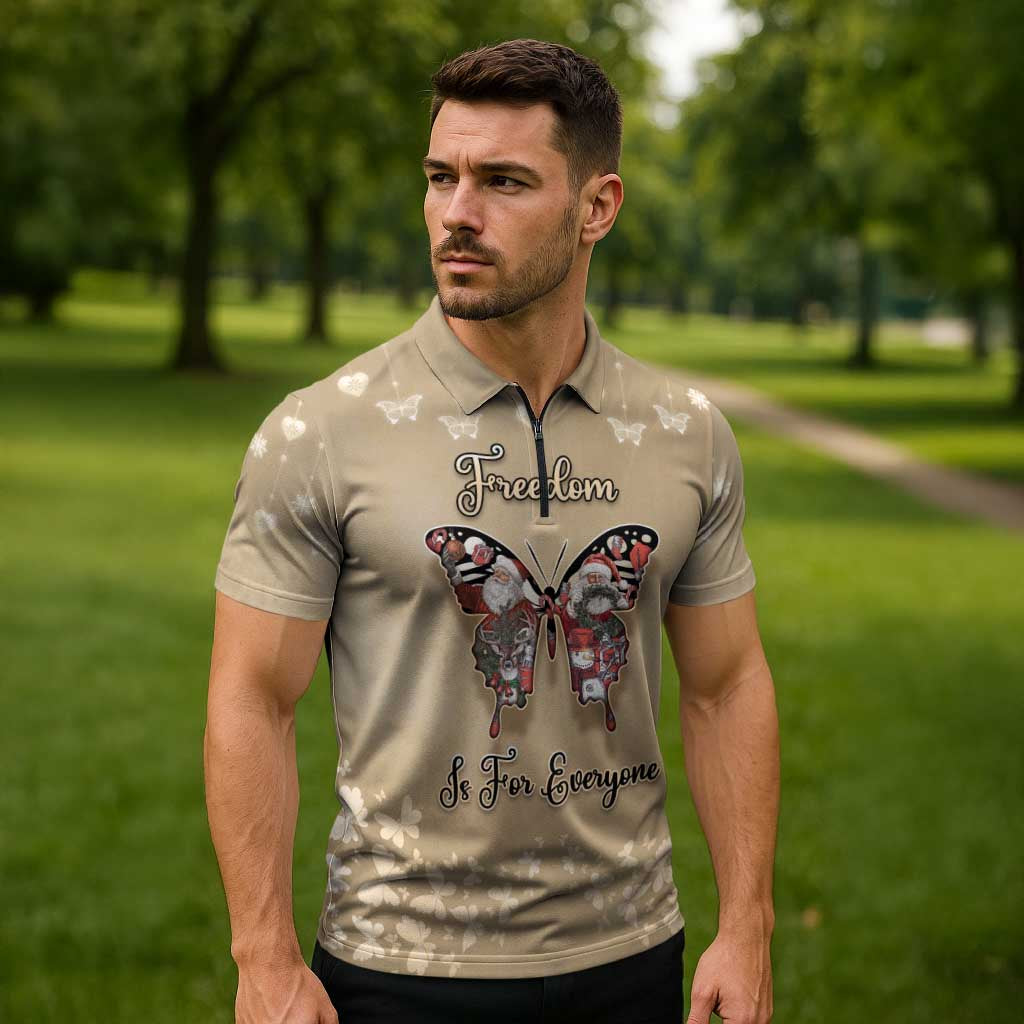 Butterfly Christmas Zipper Polo Shirt Freedom Is For Everyone - Wonder Print Shop