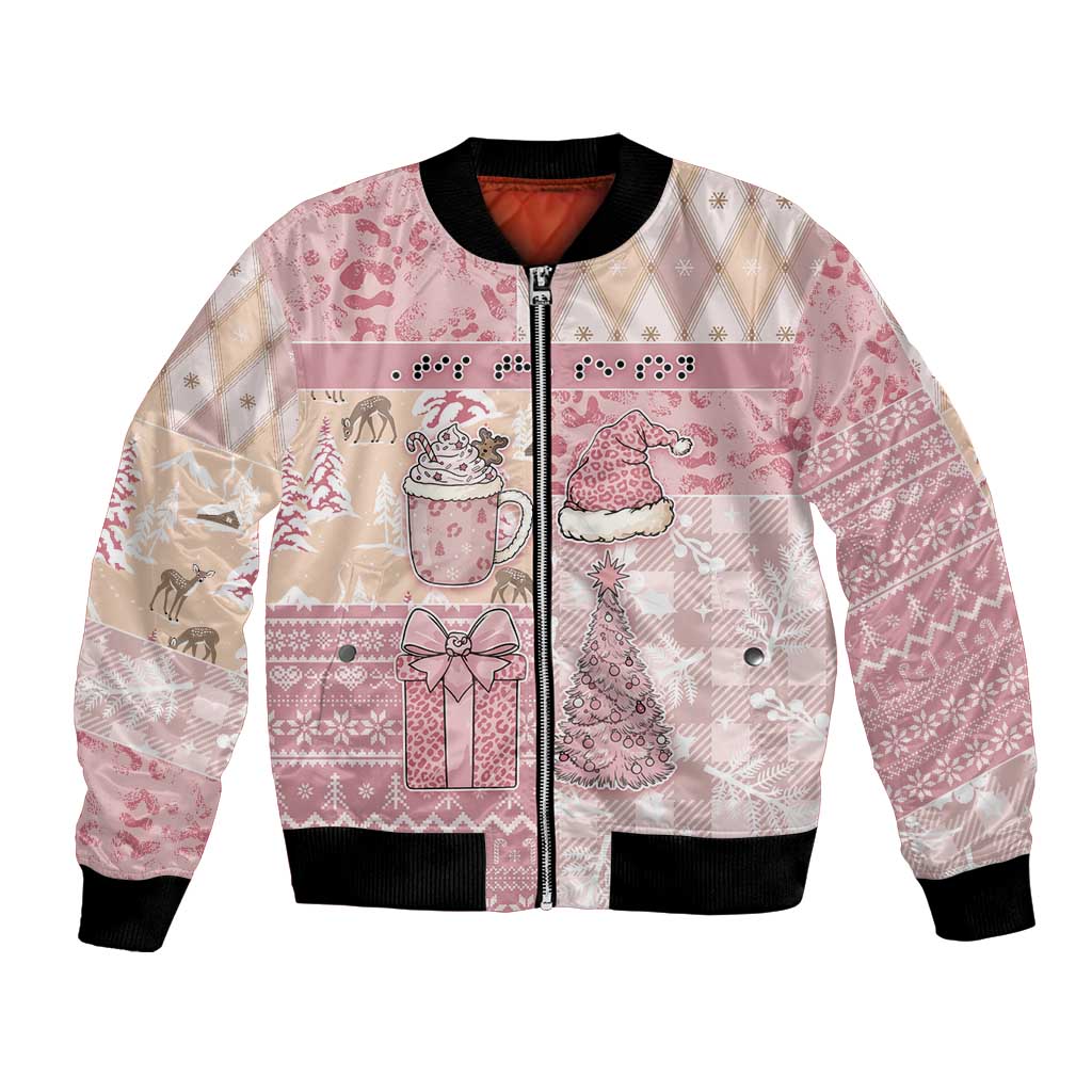 Braille Christmas Bomber Jacket Tis The Season Patchwork Style - Wonder Print Shop