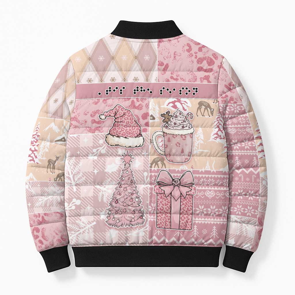 Braille Christmas Bomber Puffer Jacket Tis The Season Patchwork Style - Wonder Print Shop