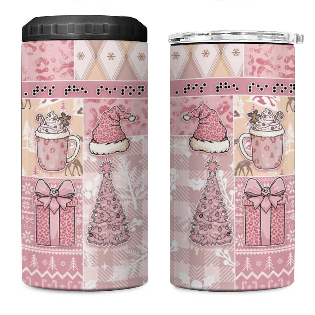 Braille Christmas 4 in 1 Can Cooler Tumbler Tis The Season Patchwork Style - Wonder Print Shop