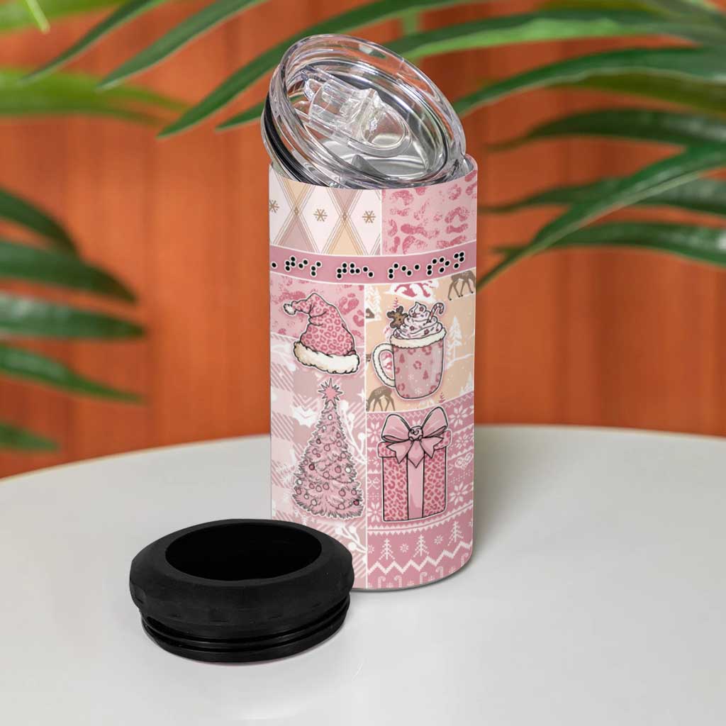 Braille Christmas 4 in 1 Can Cooler Tumbler Tis The Season Patchwork Style - Wonder Print Shop