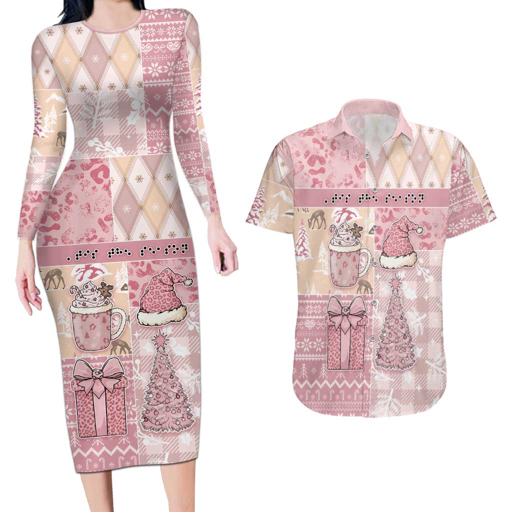 Braille Christmas Couples Matching Long Sleeve Bodycon Dress and Hawaiian Shirt Tis The Season Patchwork Style - Wonder Print Shop