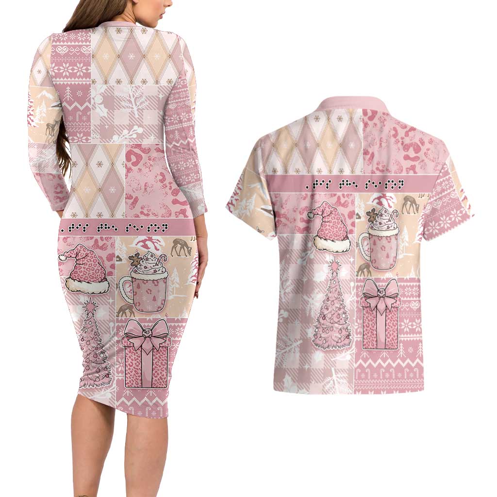 Braille Christmas Couples Matching Long Sleeve Bodycon Dress and Hawaiian Shirt Tis The Season Patchwork Style - Wonder Print Shop