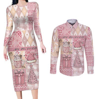 Braille Christmas Couples Matching Long Sleeve Bodycon Dress and Long Sleeve Button Shirt Tis The Season Patchwork Style - Wonder Print Shop