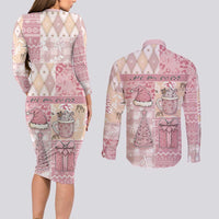 Braille Christmas Couples Matching Long Sleeve Bodycon Dress and Long Sleeve Button Shirt Tis The Season Patchwork Style - Wonder Print Shop