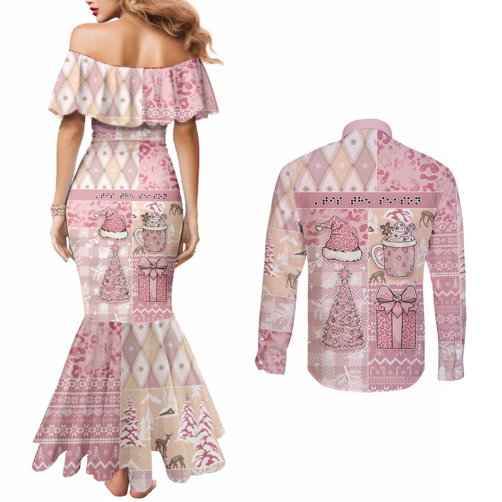 Braille Christmas Couples Matching Mermaid Dress and Long Sleeve Button Shirt Tis The Season Patchwork Style - Wonder Print Shop