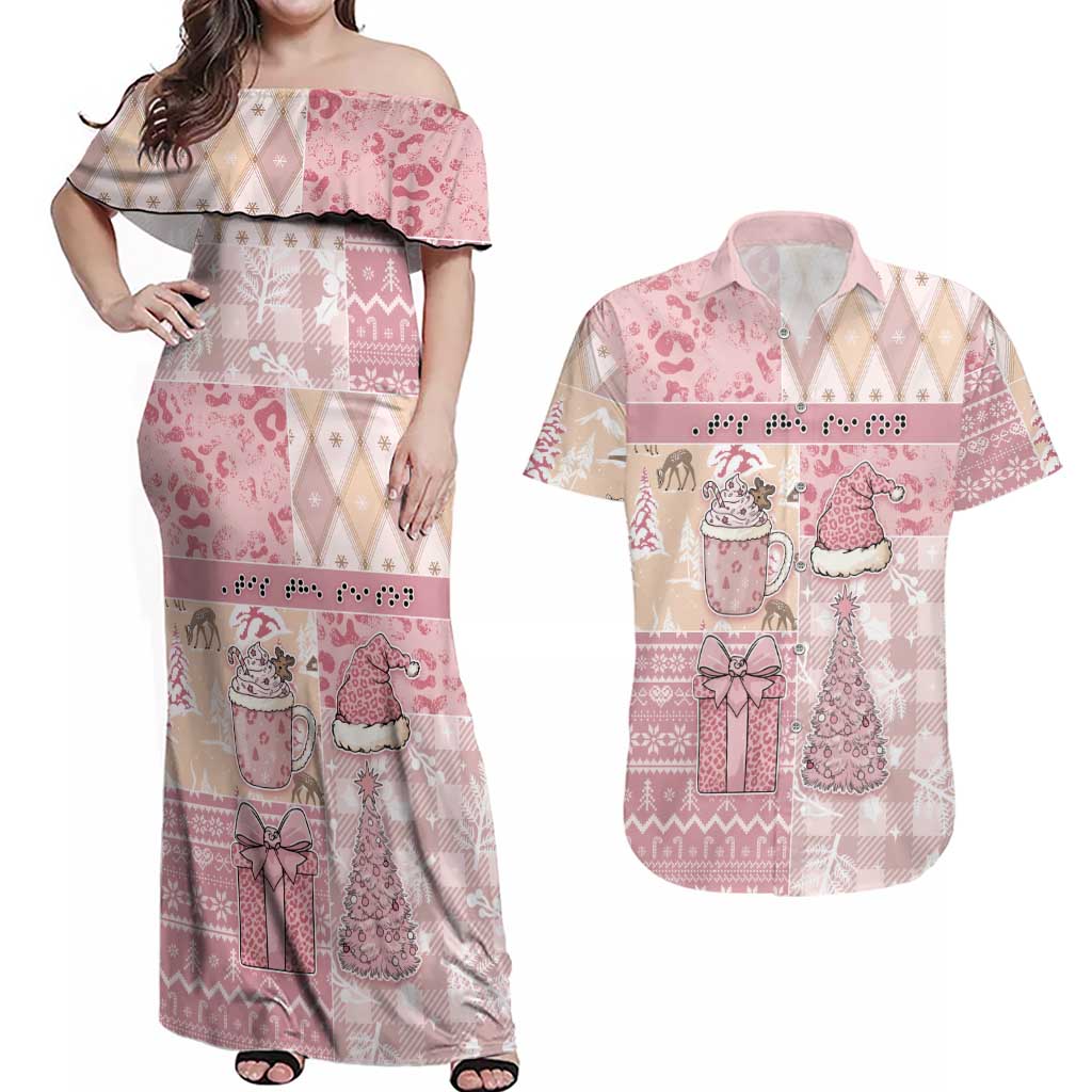 Braille Christmas Couples Matching Off Shoulder Maxi Dress and Hawaiian Shirt Tis The Season Patchwork Style - Wonder Print Shop