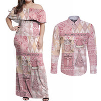 Braille Christmas Couples Matching Off Shoulder Maxi Dress and Long Sleeve Button Shirt Tis The Season Patchwork Style - Wonder Print Shop