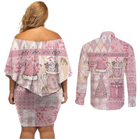 Braille Christmas Couples Matching Off Shoulder Short Dress and Long Sleeve Button Shirt Tis The Season Patchwork Style - Wonder Print Shop