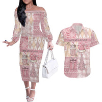 Braille Christmas Couples Matching Off The Shoulder Long Sleeve Dress and Hawaiian Shirt Tis The Season Patchwork Style - Wonder Print Shop