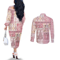 Braille Christmas Couples Matching Off The Shoulder Long Sleeve Dress and Long Sleeve Button Shirt Tis The Season Patchwork Style - Wonder Print Shop