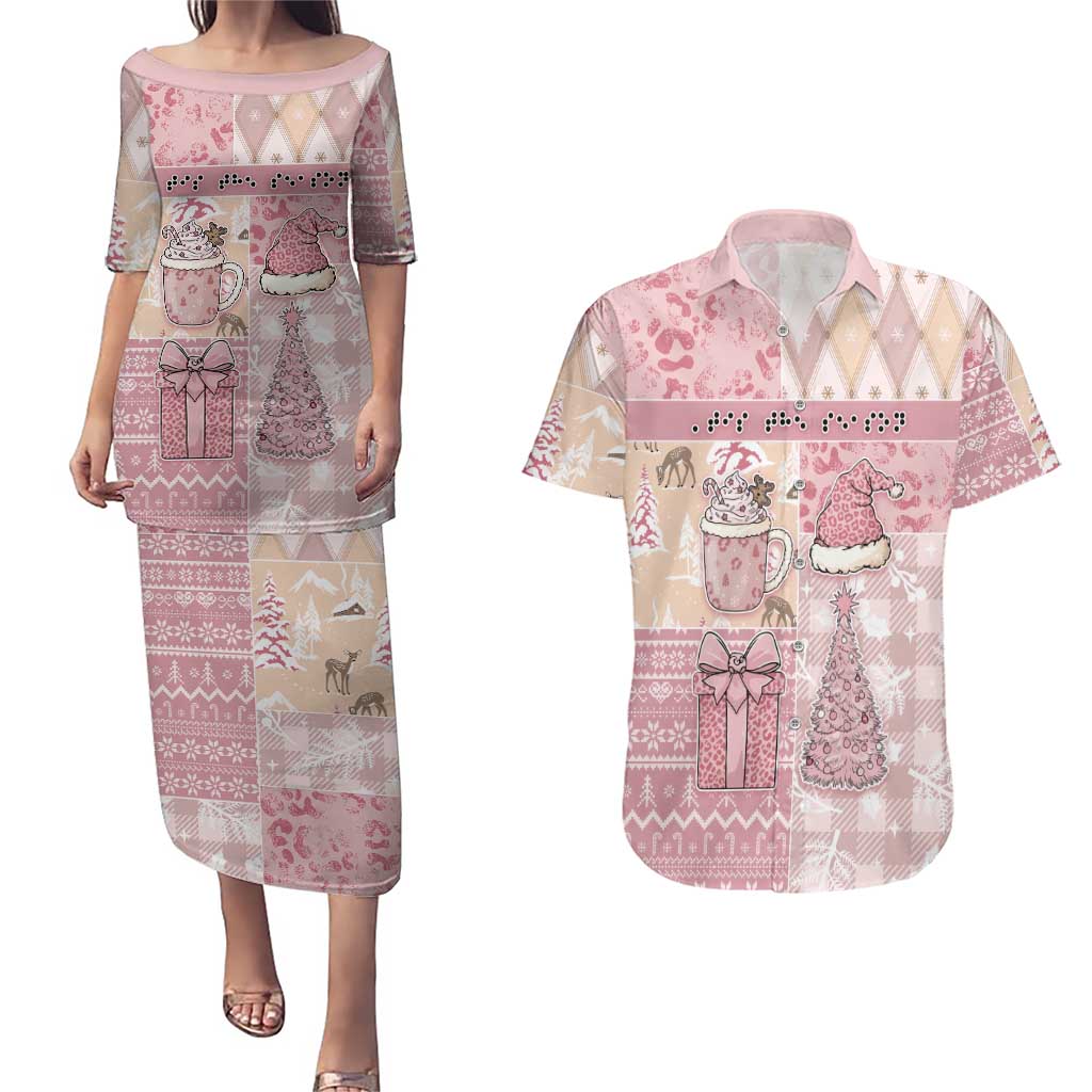 Braille Christmas Couples Matching Puletasi and Hawaiian Shirt Tis The Season Patchwork Style - Wonder Print Shop