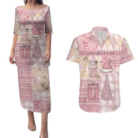 Braille Christmas Couples Matching Puletasi and Hawaiian Shirt Tis The Season Patchwork Style - Wonder Print Shop