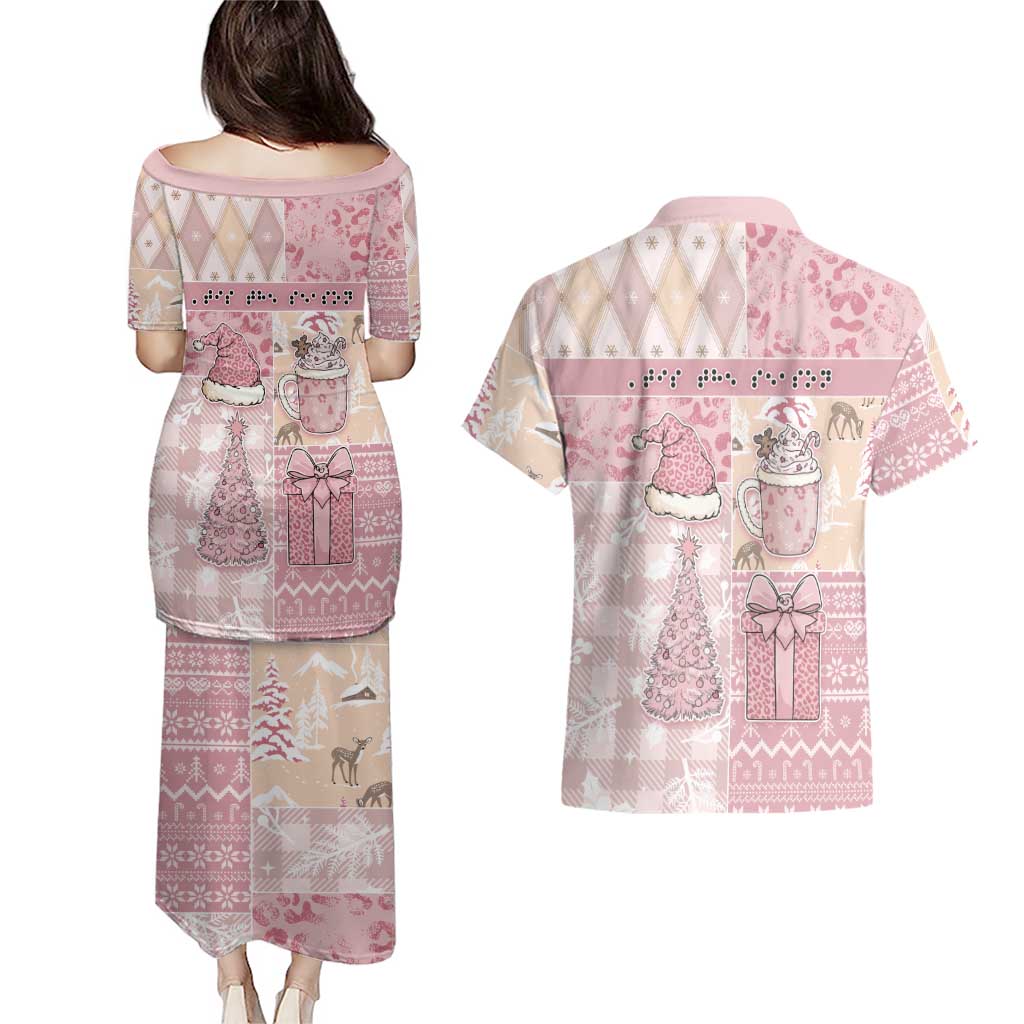 Braille Christmas Couples Matching Puletasi and Hawaiian Shirt Tis The Season Patchwork Style - Wonder Print Shop