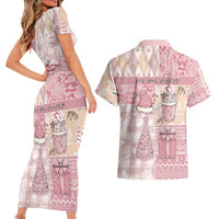 Braille Christmas Couples Matching Short Sleeve Bodycon Dress and Hawaiian Shirt Tis The Season Patchwork Style - Wonder Print Shop