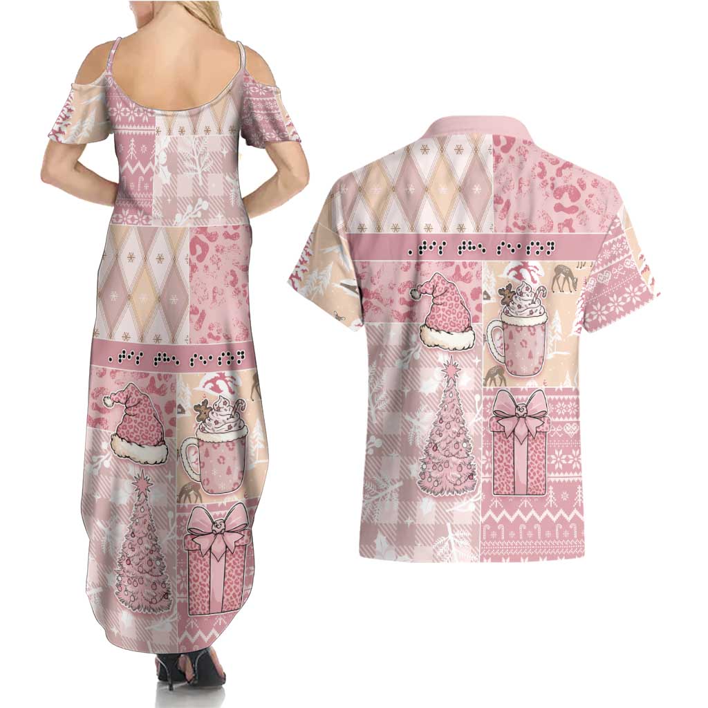 Braille Christmas Couples Matching Summer Maxi Dress and Hawaiian Shirt Tis The Season Patchwork Style - Wonder Print Shop