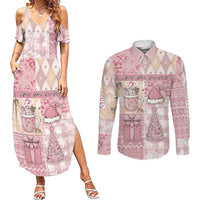 Braille Christmas Couples Matching Summer Maxi Dress and Long Sleeve Button Shirt Tis The Season Patchwork Style - Wonder Print Shop