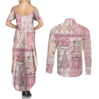 Braille Christmas Couples Matching Summer Maxi Dress and Long Sleeve Button Shirt Tis The Season Patchwork Style - Wonder Print Shop