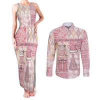 Braille Christmas Couples Matching Tank Maxi Dress and Long Sleeve Button Shirt Tis The Season Patchwork Style - Wonder Print Shop