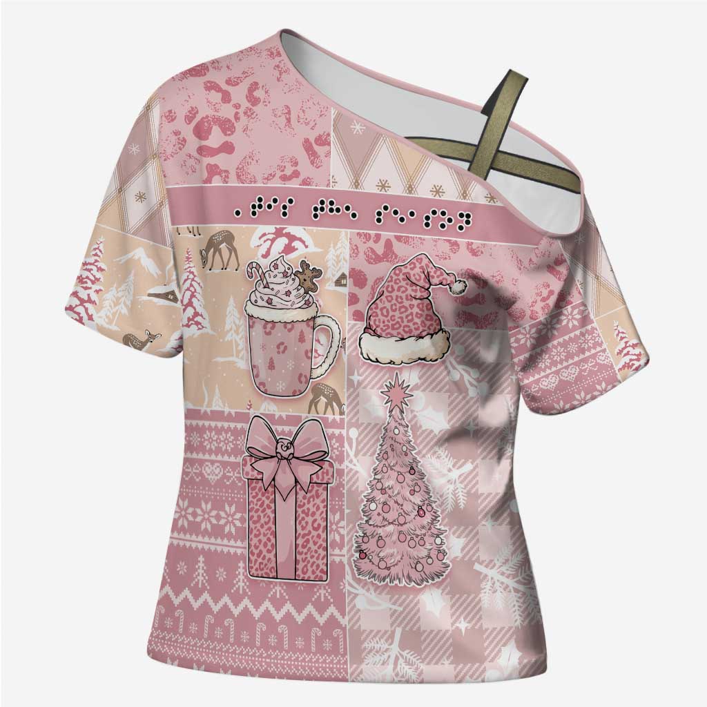 Braille Christmas Cross Shoulder Shirt Tis The Season Patchwork Style - Wonder Print Shop