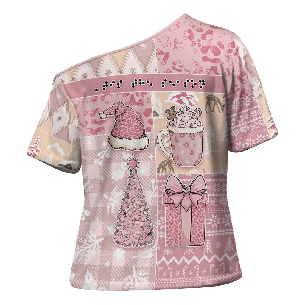 Braille Christmas Cross Shoulder Shirt Tis The Season Patchwork Style - Wonder Print Shop