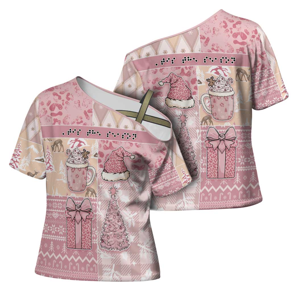 Braille Christmas Cross Shoulder Shirt Tis The Season Patchwork Style - Wonder Print Shop