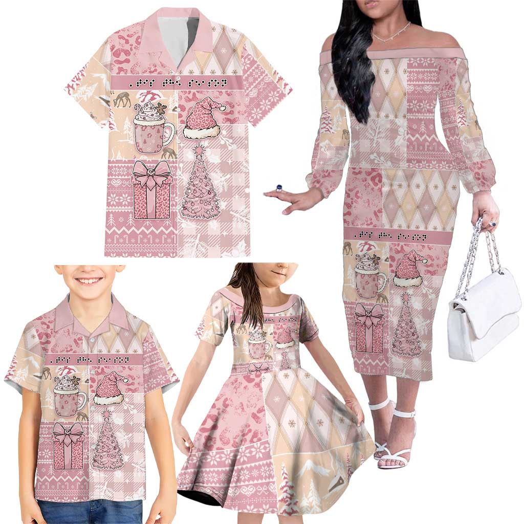 Braille Christmas Family Matching Off The Shoulder Long Sleeve Dress and Hawaiian Shirt Tis The Season Patchwork Style - Wonder Print Shop