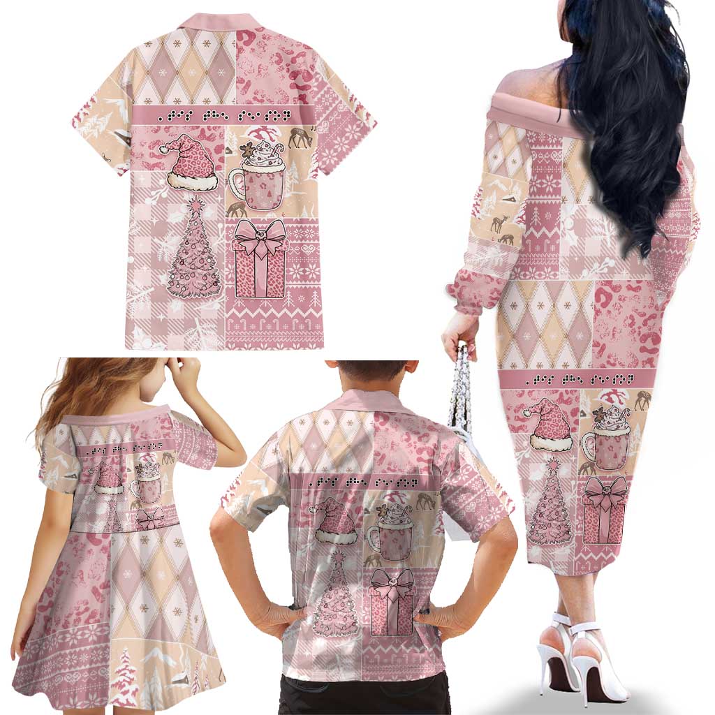 Braille Christmas Family Matching Off The Shoulder Long Sleeve Dress and Hawaiian Shirt Tis The Season Patchwork Style - Wonder Print Shop