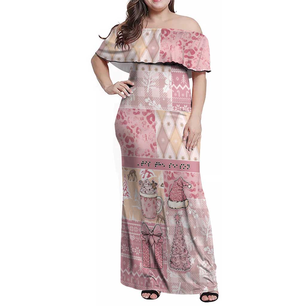 Braille Christmas Family Matching Off Shoulder Maxi Dress and Hawaiian Shirt Tis The Season Patchwork Style - Wonder Print Shop