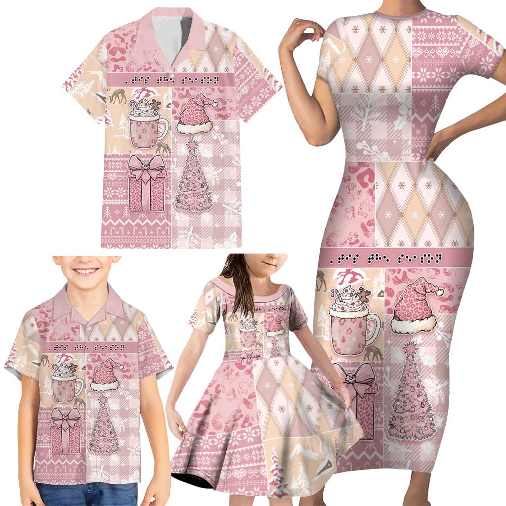 Braille Christmas Family Matching Short Sleeve Bodycon Dress and Hawaiian Shirt Tis The Season Patchwork Style - Wonder Print Shop