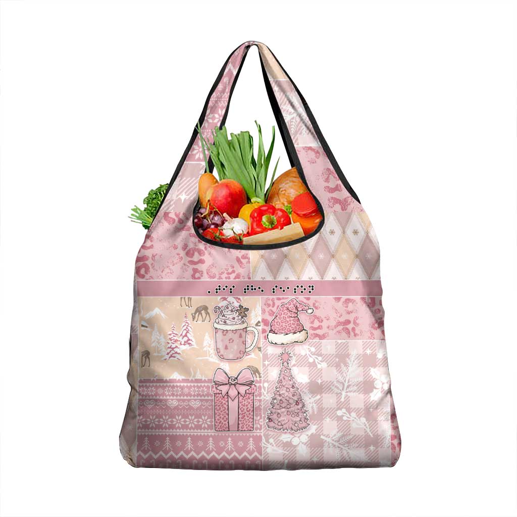 Braille Christmas Grocery Bag Tis The Season Patchwork Style - Wonder Print Shop