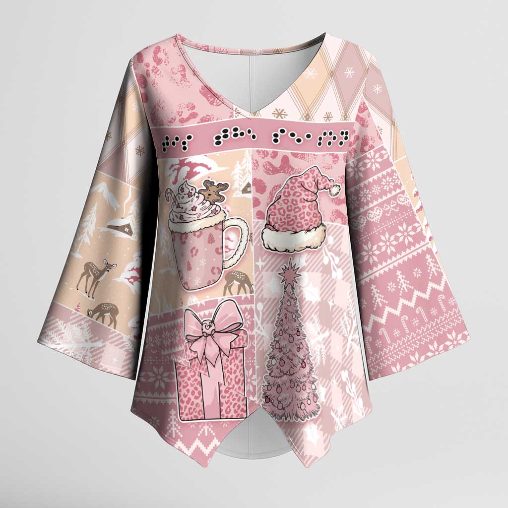 Braille Christmas Kimono Sleeve Blouse Tis The Season Patchwork Style - Wonder Print Shop