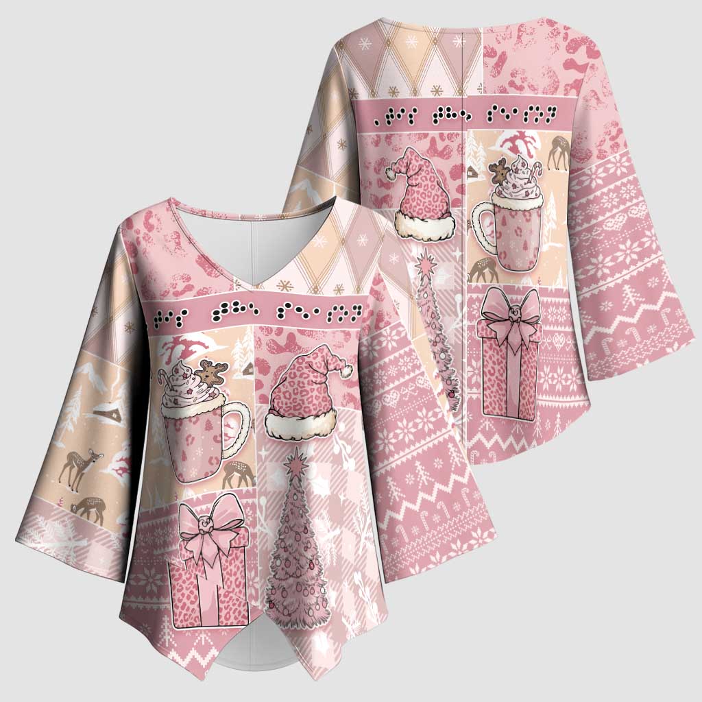 Braille Christmas Kimono Sleeve Blouse Tis The Season Patchwork Style - Wonder Print Shop