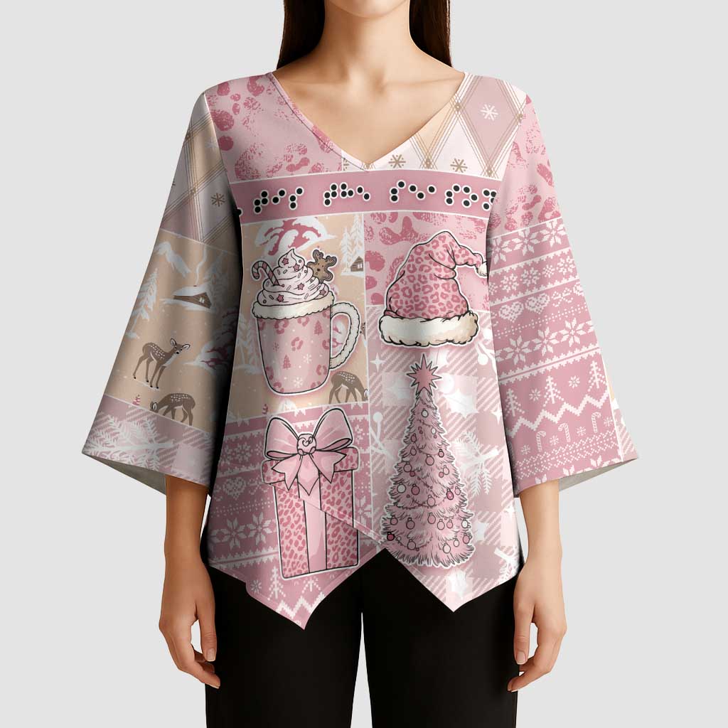Braille Christmas Kimono Sleeve Blouse Tis The Season Patchwork Style - Wonder Print Shop