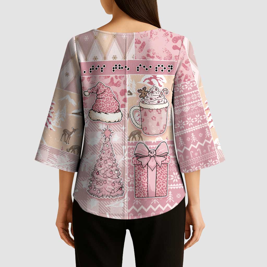 Braille Christmas Kimono Sleeve Blouse Tis The Season Patchwork Style - Wonder Print Shop