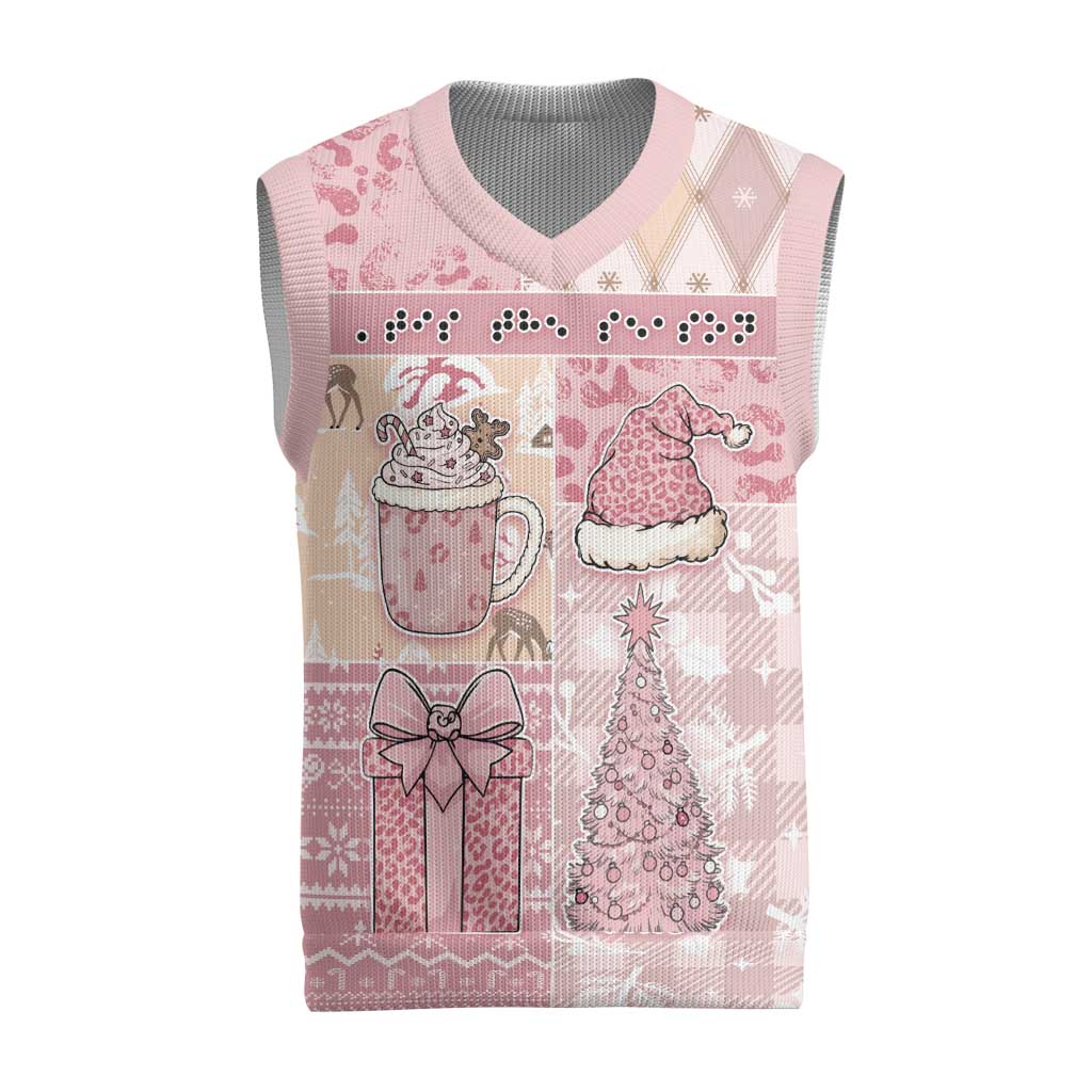 Braille Christmas Knitted V-Neck Vest Tis The Season Patchwork Style - Wonder Print Shop