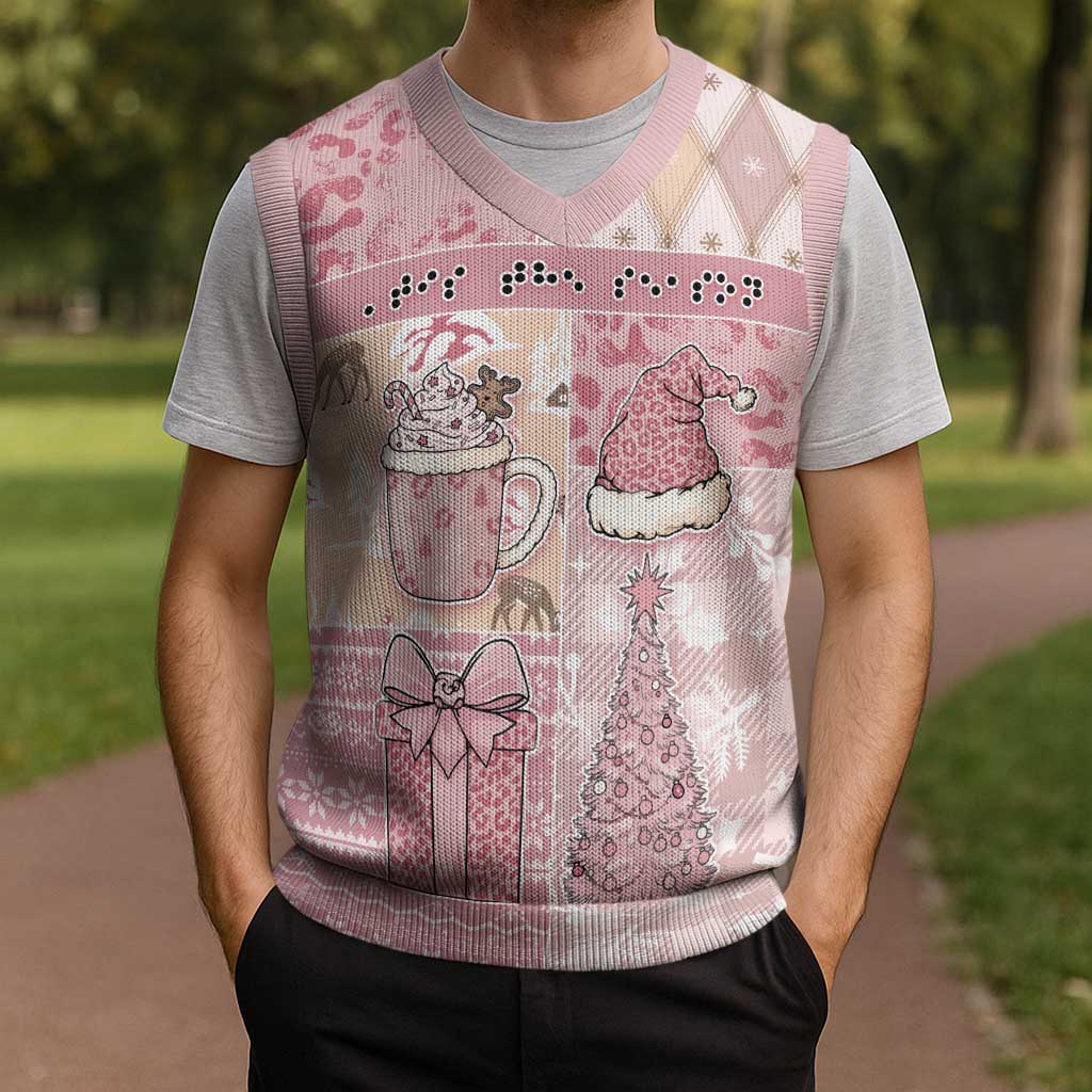 Braille Christmas Knitted V-Neck Vest Tis The Season Patchwork Style - Wonder Print Shop