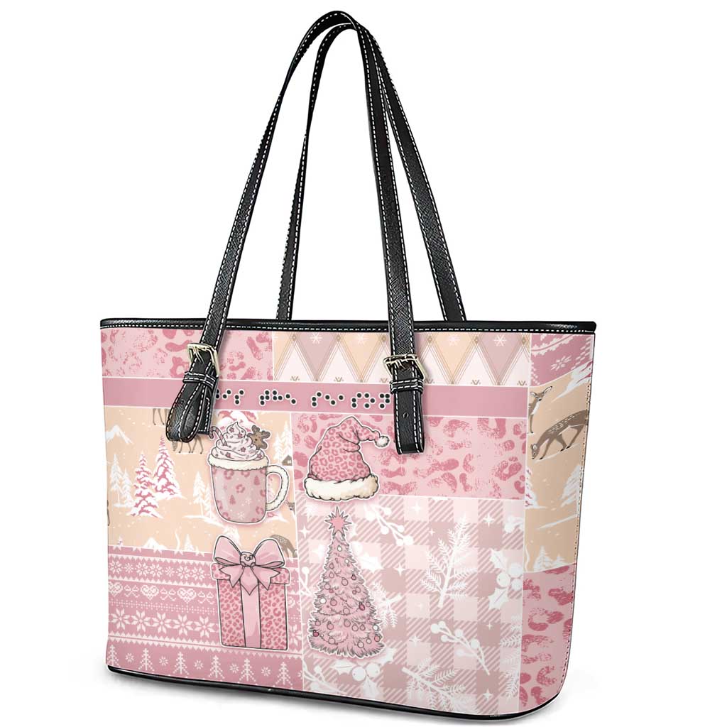 Braille Christmas Leather Tote Bag Tis The Season Patchwork Style - Wonder Print Shop