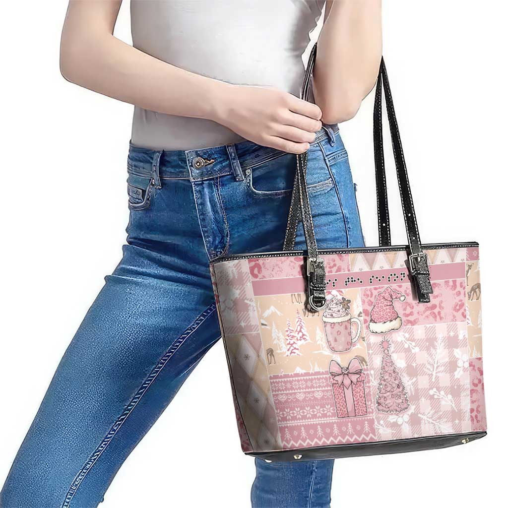 Braille Christmas Leather Tote Bag Tis The Season Patchwork Style - Wonder Print Shop