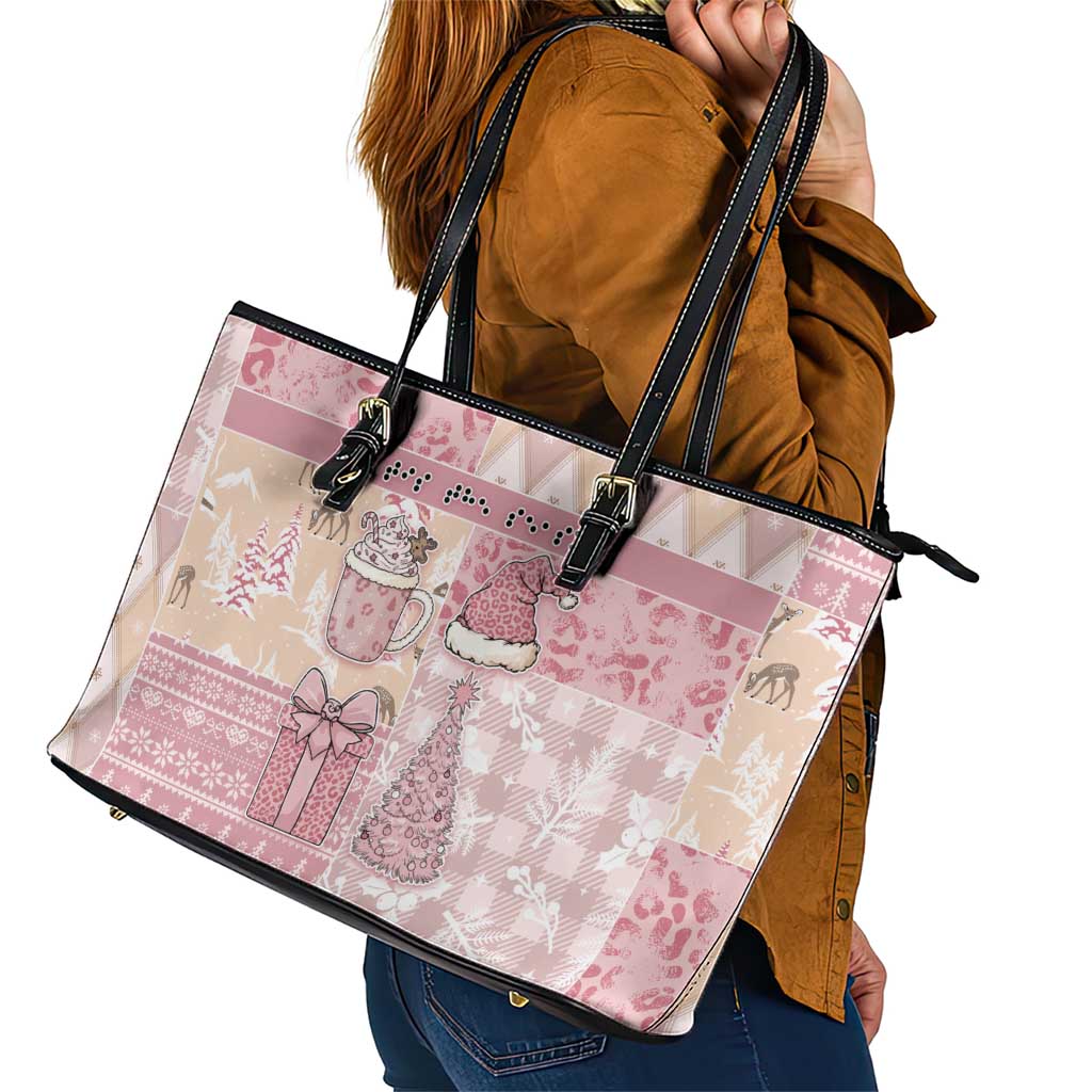 Braille Christmas Leather Tote Bag Tis The Season Patchwork Style - Wonder Print Shop