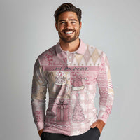 Braille Christmas Long Sleeve Polo Shirt Tis The Season Patchwork Style - Wonder Print Shop