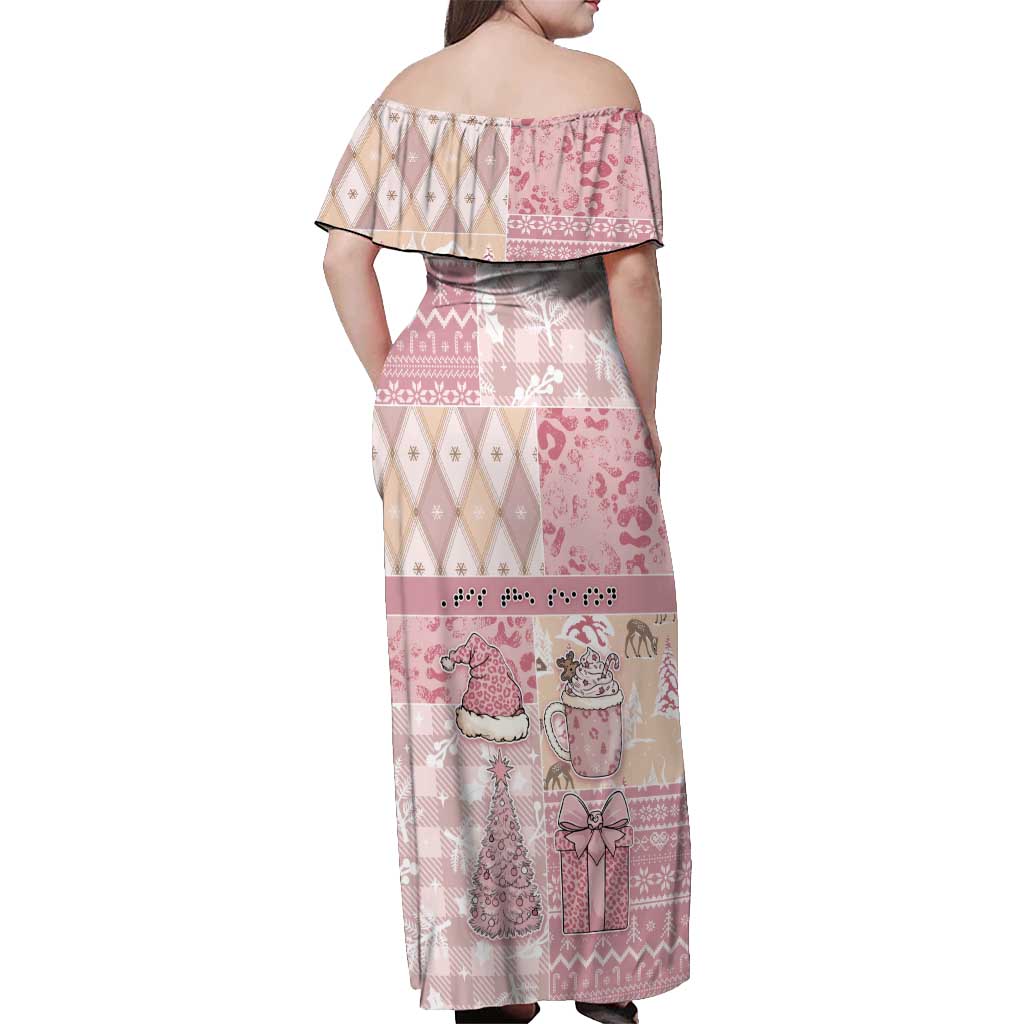 Braille Christmas Off Shoulder Maxi Dress Tis The Season Patchwork Style - Wonder Print Shop
