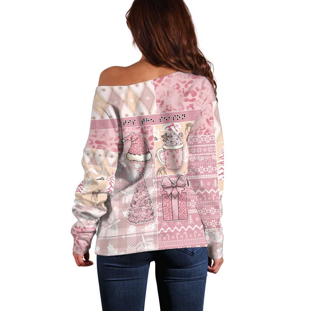 Braille Christmas Off Shoulder Sweater Tis The Season Patchwork Style - Wonder Print Shop