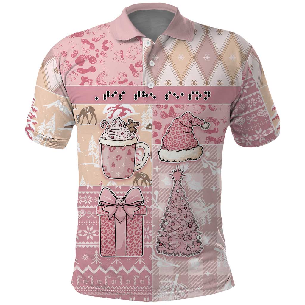 Braille Christmas Polo Shirt Tis The Season Patchwork Style - Wonder Print Shop