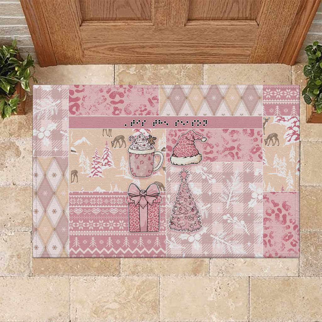 Braille Christmas Rubber Doormat Tis The Season Patchwork Style - Wonder Print Shop