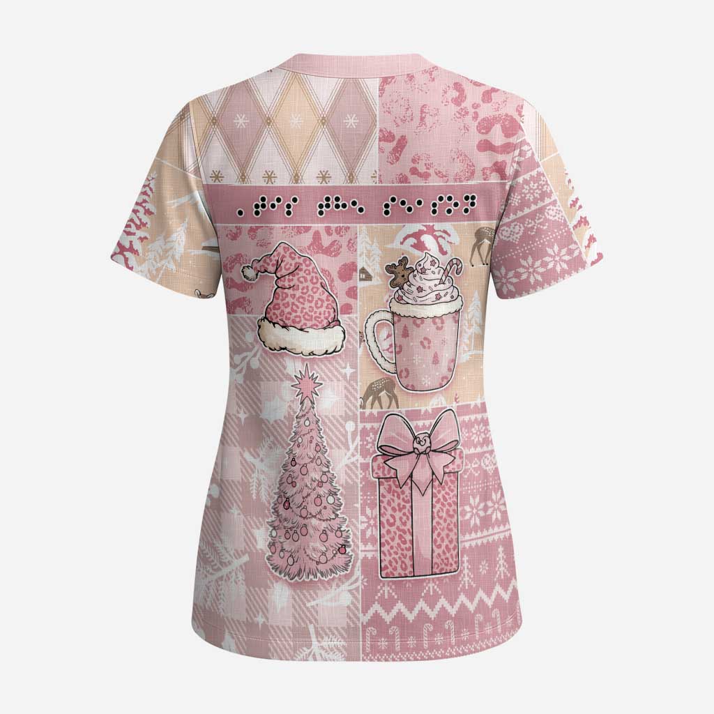 Braille Christmas Scrub Top Tis The Season Patchwork Style - Wonder Print Shop